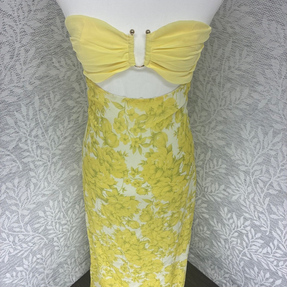 Peppermayo Tropicana Maxi Dress Size 4 Yellow Floral Cutout Strapless NWT Euro - Picture 4 of 12